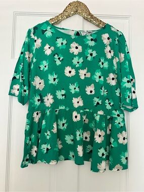 Elle Floral Peplum Knit Top Green Size XL